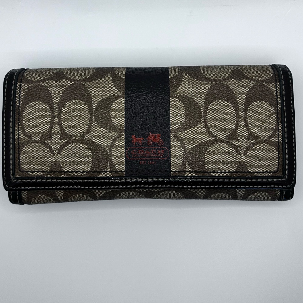 Coach Signature Canvas Wallet in Brown and Black